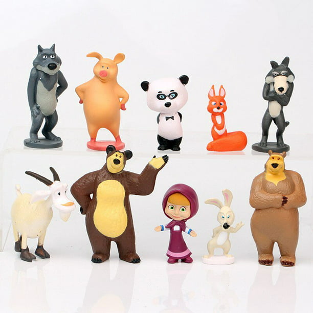  Figuras de acción de dibujos animados para niños, juguetes de colección de Anime ruso Masha y el oso Fivean Figuras de anime