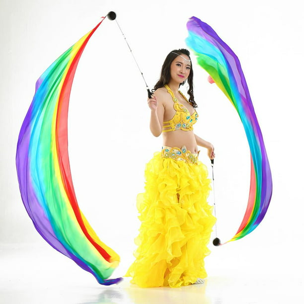 Velo de Seda Artificial con Pelota Poi de Lanzamiento Accesorios para Danza  de Arco iris Yuyangstore velo de danza del vientre poi ball
