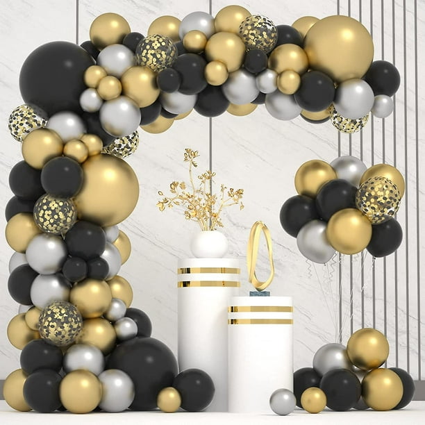 Kit de guirnalda de arco de globos negros y dorados, 102 globos dorados y  negros para cumpleaños, ducha, graduación, Año Nuevo, decoración de fiesta