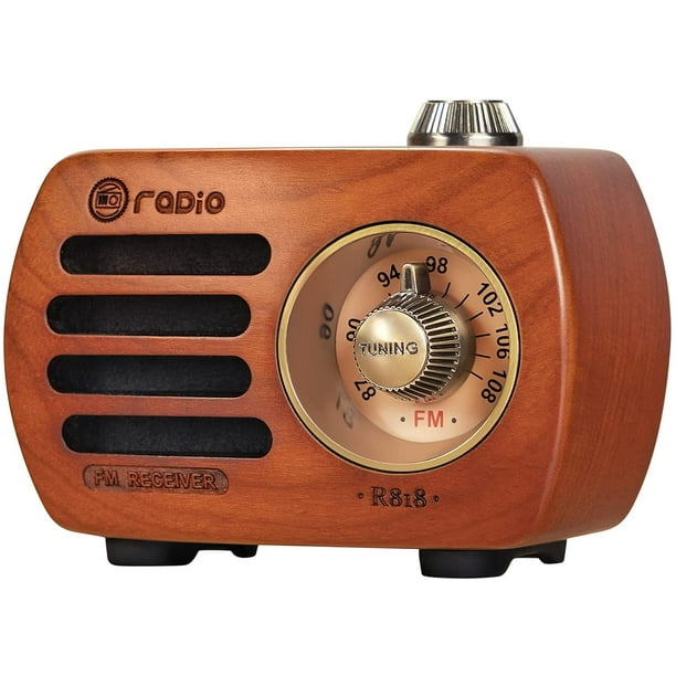 Mini radio de madera Radio pequeña retro con altavoz Bluetooth Radio FM portátil  Radio FM Radio recargable Woofer con excelente calidad de graves. (madera  de cereza) JFHHH pequeña
