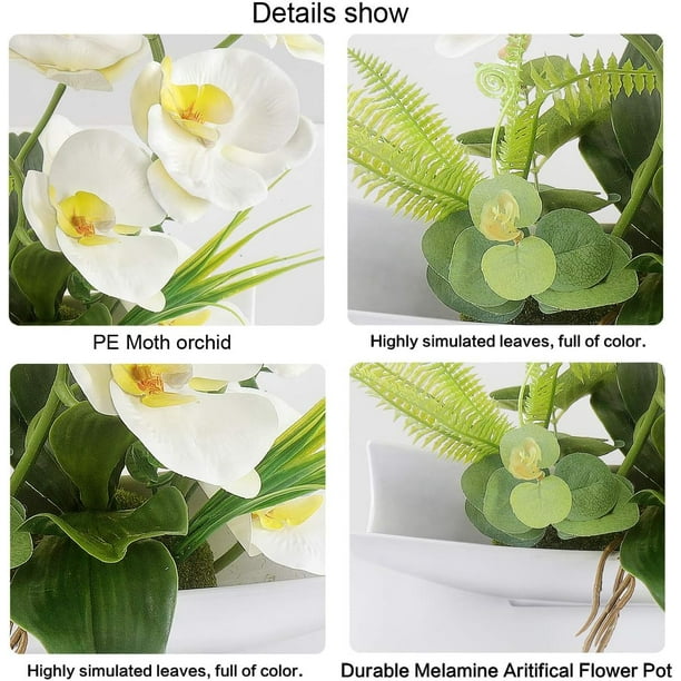 Arreglo floral de orquídeas artificiales, elegantes orquídeas falaenopsis,  bonsái, decoración de orquídeas falsas de seda sintética en maceta para el