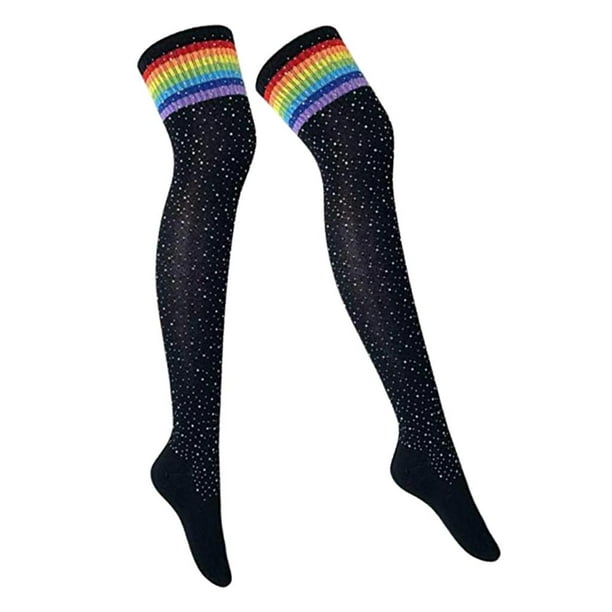 Tubo de rayas calcetines hasta Medias de cristal Calcetines casuales Negro  con rayas de colores Colcomx Calcetines por encima de la rodilla