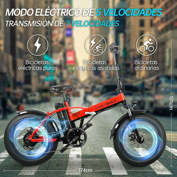 Honey Whale K7 Bicicleta Eléctrica para Adultos, Moto Bicicleta de Montaña  de 7 Velocidades, Potencia del