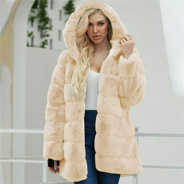 Abrigos cálidos de invierno para mujer, abrigo de imitación, chaqueta de  imitación peluda cálida, ropa de abrigo con capucha de manga larga  Pompotops