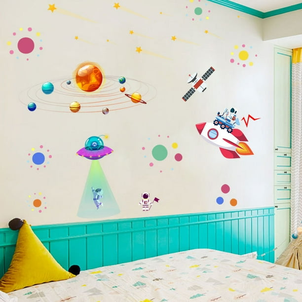 Estrellas, estrellas y planetas, pegatinas de pared de estrellas, estrellas  del espacio galáctico y pegatinas de pared de luna, cohete astronauta niños  niñas niños dormitorio JAMW Sencillez