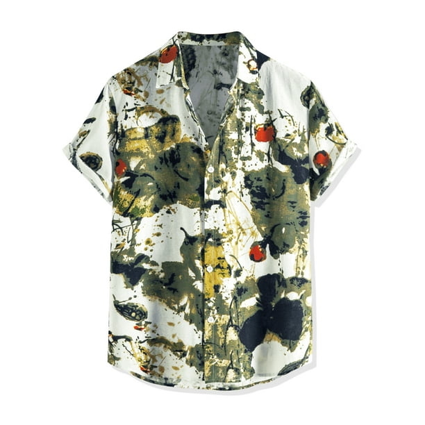 Lars Amadeus Camisas florales casuales para hombres Camisa de manga corta estampado de flores con botones blanco L Unique Bargains | Walmart en línea