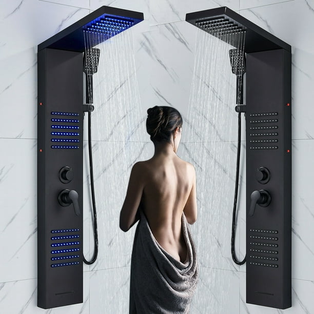 Columna de ducha de hidromasaje negro LED panel de ducha Set de