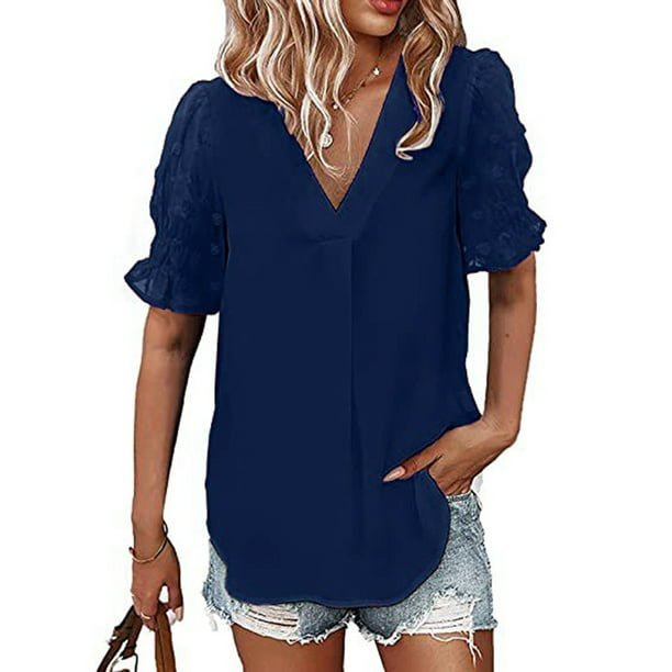 Sunloudy, camisas de gasa salvaje a la moda para mujer, blusas informales de verano de manga Sunloudy S M L XL XXL | Walmart en línea