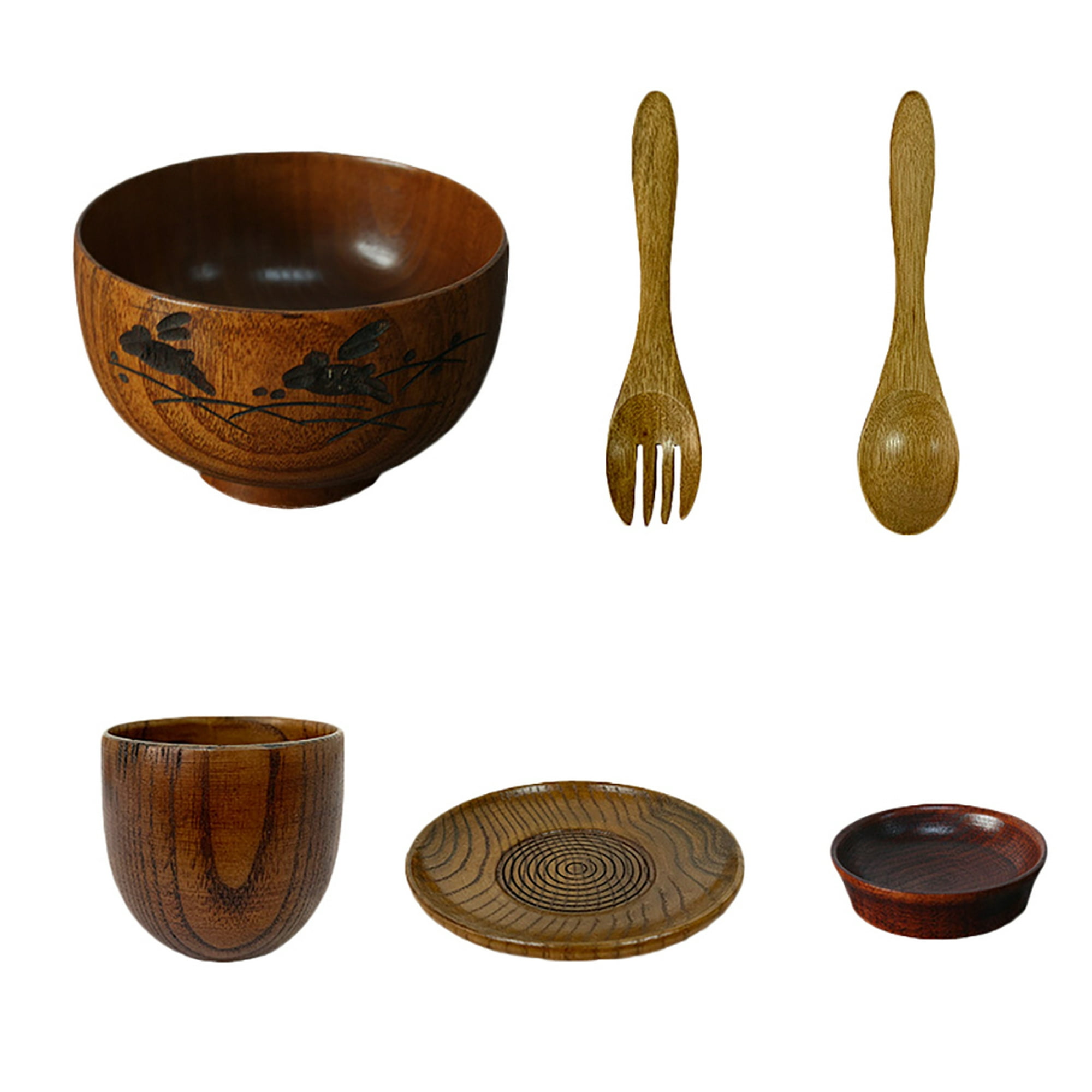 YARDWE Juego de vajilla japonesa de 6 piezas | Juego de vajilla japonesa -  Cuenco, platillo, plato, taza, cuchara y palillos, tazas de té chino de