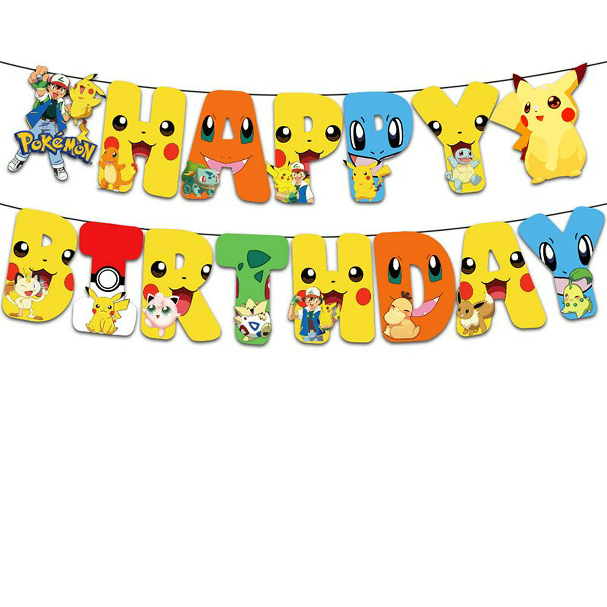 Suministros de decoración para fiesta de cumpleaños de Pokemon, decoración  de globos de Pikachu, vajilla desechable de feliz cumpleaños, fiesta de  papel para niños