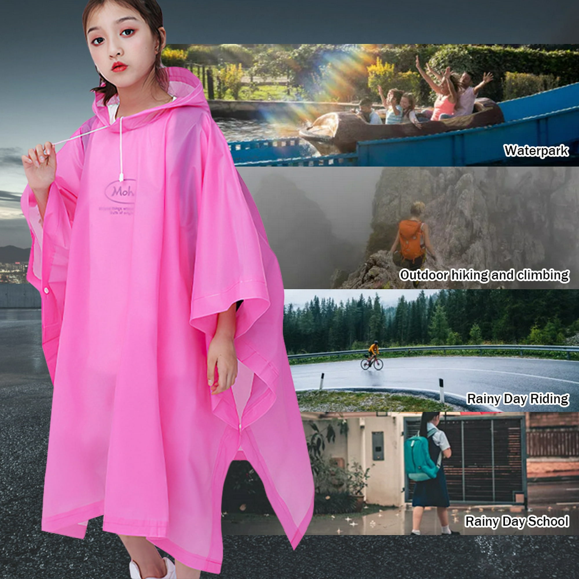  Impermeable para mujer, elegante chaqueta impermeable larga,  poncho de lluvia con capucha, rompevientos adecuado para senderismo (color  rosa, talla: XL) : Ropa, Zapatos y Joyería