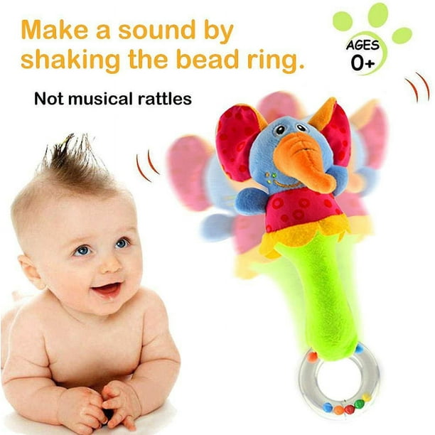 Sonajeros suaves para bebés, juguetes para bebés con agarre manual para el  desarrollo infantil, lindo animal de peluche con sonido para 3, 6, 9, 12  meses y regalo para recién nacid