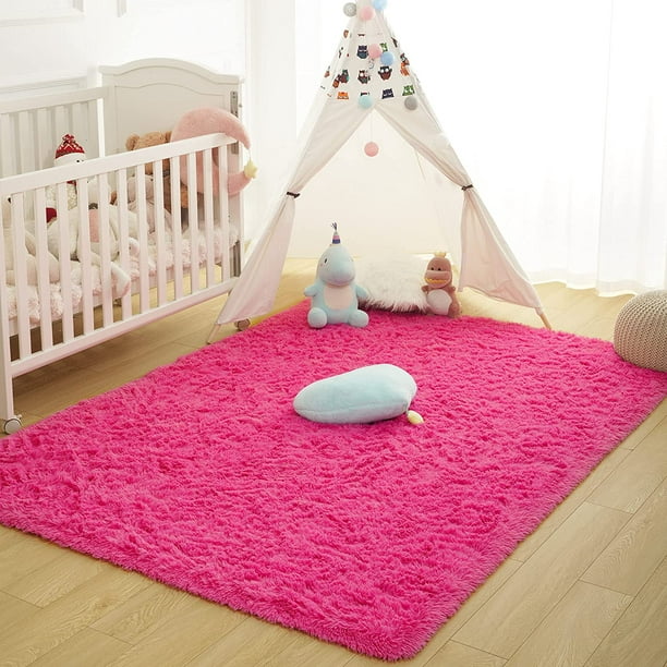 RUGTUDER Alfombra para dormitorio, 5 x 7 pies, alfombra de área peluda  morada para sala de estar, alfombra grande y mullida para niños y niñas