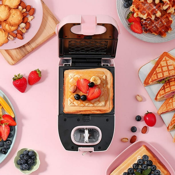 Máquina de desayuno, desayuno eléctrico, tostadas y grill, placa  antiadherente extraíble, calefacción por ambos lados, tostadora, rosa  brillar Electrónica