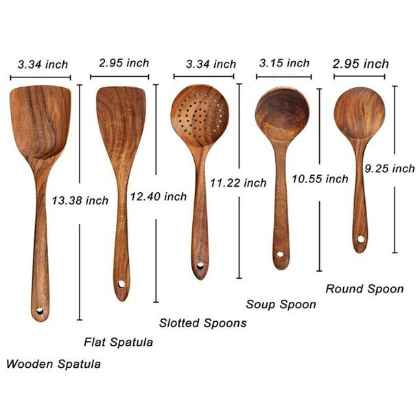  Cucharas de madera para cocinar, 7 utensilios de madera para  cocinar, juego de utensilios de cocina de madera de teca, utensilios de  cocina de madera, espátula de madera para cocinar 