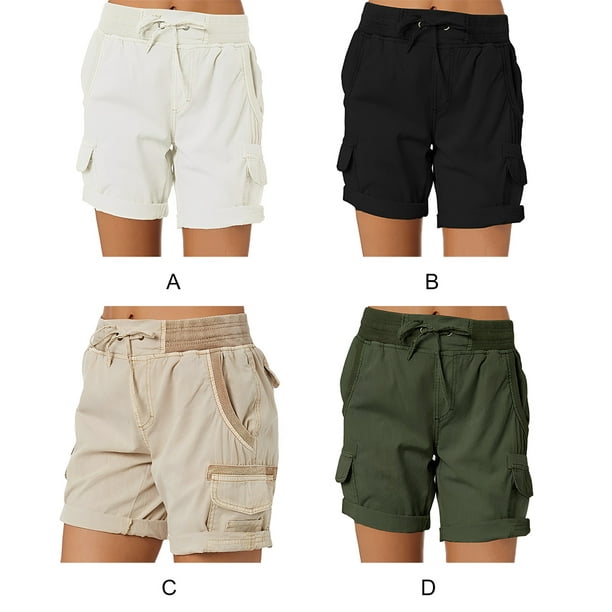 Qarigey Pantalones Cargo para mujer, pantalones cortos con bolsillos,  cintura holgada, pantalones de Qarigey AP019237-13