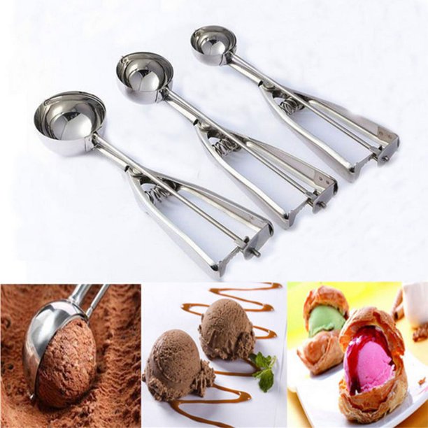 Cuchara para helado, juego de 3 cucharas de galletas de acero inoxidable  18/8, cucharas de galletas para hornear, juego de 3 cucharas de helado con