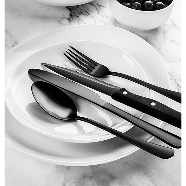  KKZY - Juego de cuchillos para carne, cuchillo negro para carne,  cuchillos de mesa de acero inoxidable, tenedor, cubiertos negros, vajilla  de cocina para restaurante, 4/6/8/10 piezas (color : 8 cuchillos) 