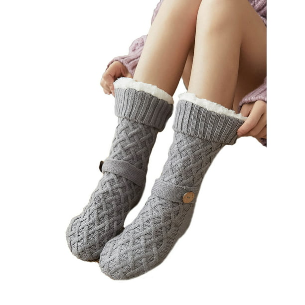 Calcetines antideslizantes para mujer, calcetines de invierno para casa,  calcetines atléticos, antideslizantes, forro polar, de punto, gruesos