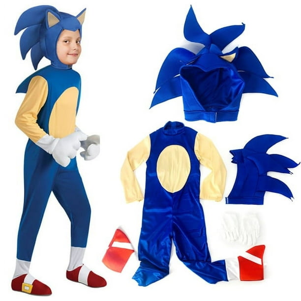 Ropa de disfraz de cosplay de Sonic The Hedgehog para niños, niños y niñas  - 10-14 años = EU 140-164 Mono + máscara + guantes 6-7 años = EU 116-122  oso de fresa Electrónica