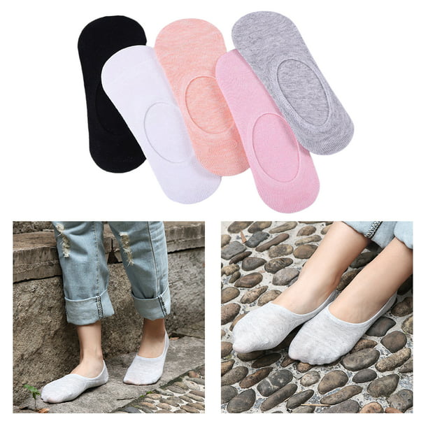 5 pares / paquete de calcetines invisibles invisibles de para mujer,  calcetines cortos de verano antideslizantes, calcetines de barco finos  sólido