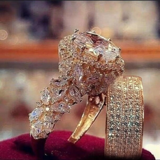 Elegante anillo de Hip Hop de Color dorado para mujer, conjunto de anillos  de boda con piedras rojas de circón incrustadas a la moda, joyería de  compromiso nupcial para fiesta Dengxun unisex