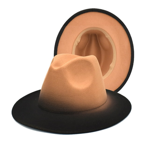 Sombrero Fedora de color mujeres y hombres Sombrero de fieltro ala ancha (Camel+Bl Electrónica | Walmart en línea