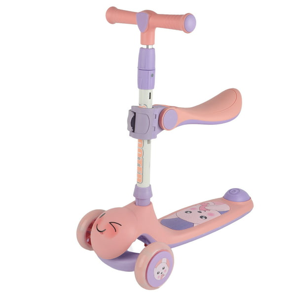 Patinete para niños con altura ajustable, luces musicales coloridas,  patinete para niños de 1 a 3 años, color rosa con asiento Ticfox