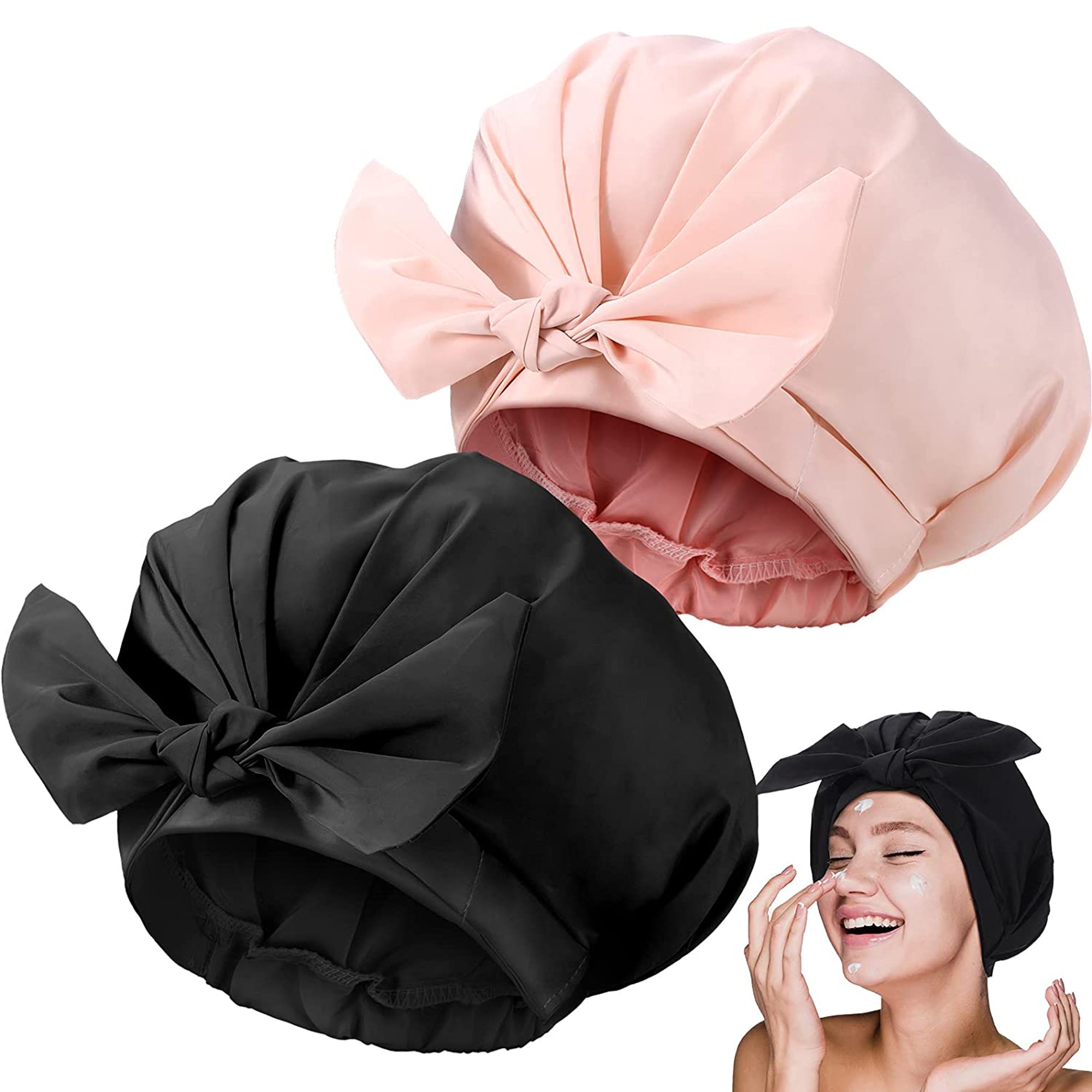 Gorro de ducha para mujer, reutilizable, impermeable, para cabello largo,  para ducha, bonito gorro de ducha grande para trenzas (puntos de punto)