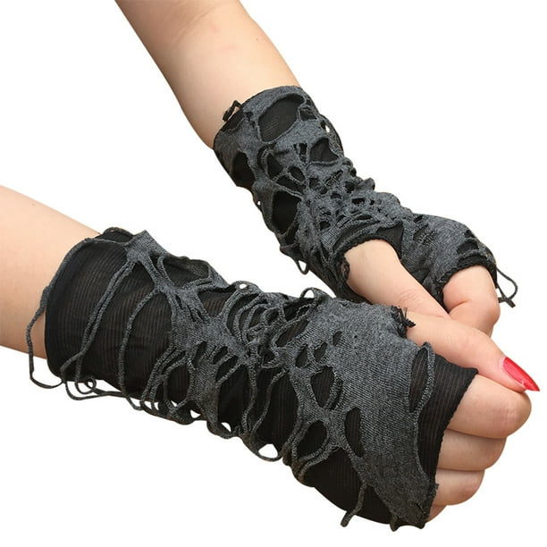 Guantes sin dedos punk para mujer, guantes rasgados para cosplay para  fiesta de disfraces de , 1 par, color negro Sunnimix guantes negros sin  dedos