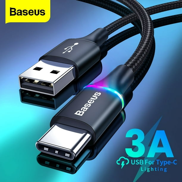 Cable USB tipo C con iluminación LED Baseus, cargador de carga rápida, Cable  de datos Micro USB para Samsung, Xiaomi, Redmi, teléfono, Cable USBC de 3M  Tan Jianjun unisex
