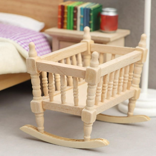 Mini cuna para bebé, modelo de casa en miniatura, adorno de madera
