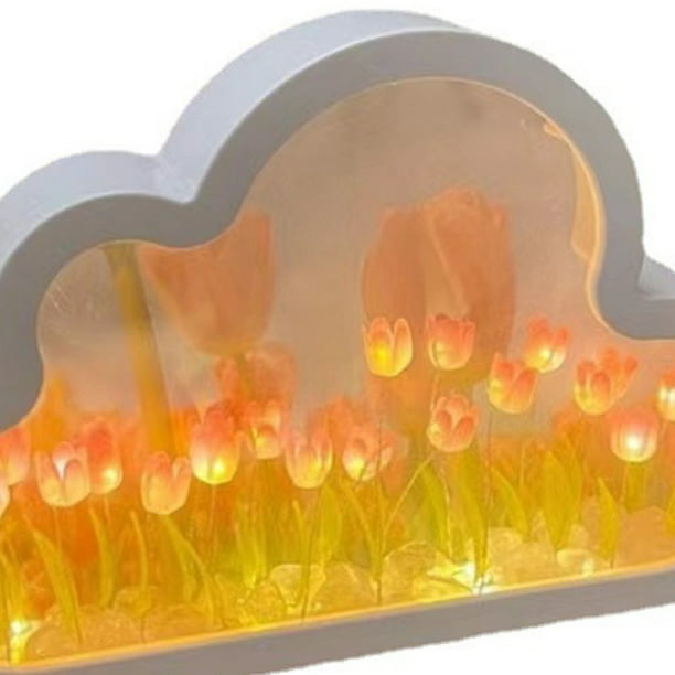 Espejo de nube hecho a mano Lámpara de tulipanes Ornamento Espejo Tulipanes  Flor Luz Decoración para Tmvgtek Para estrenar
