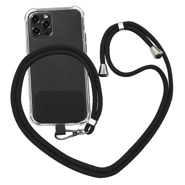Correa de cordón universal para teléfono celular (tela curada negra +  cuerda suave negra)