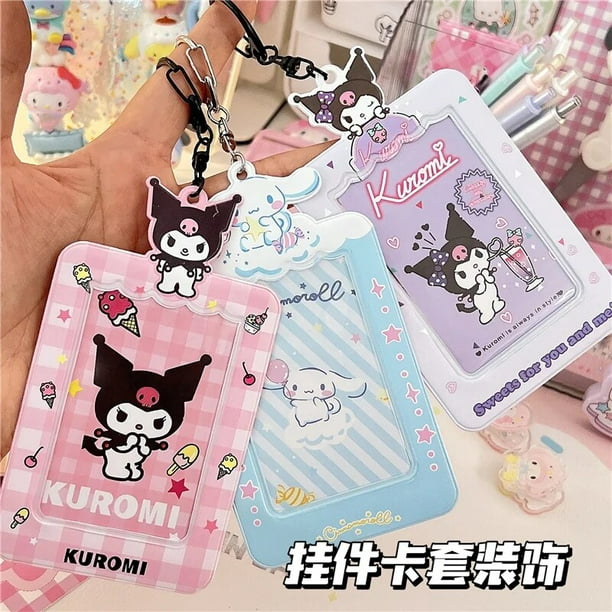 Sanrioed-funda de tarjeta de Anime Kuromi Cinnamoroll, llavero Kawaii Kpop,  soporte para tarjeta de Banco, insignia, bolso colgante, regalos para niñas