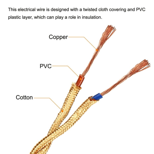 Cable trenzado Vintage de 2 núcleos, Cable de lámpara cubierto de tela  Retro, Cable eléctrico flexible