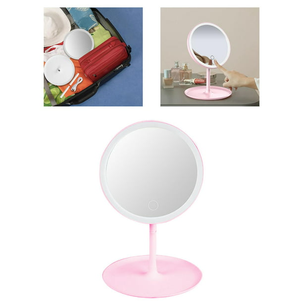 Espejo de maquillaje desmontable con luces Sensor táctil USB Espejo  cosmético brillos Espejo de tocador de escritorio para tocador , Rosado  Salvador
