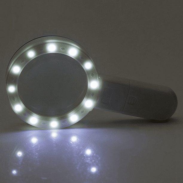 Lupa con luz, lupa grande iluminada 30X, lupa de mano con 12 luces LED para  lectura de personas mayores, soldadura, monedas, joyas, degeneración