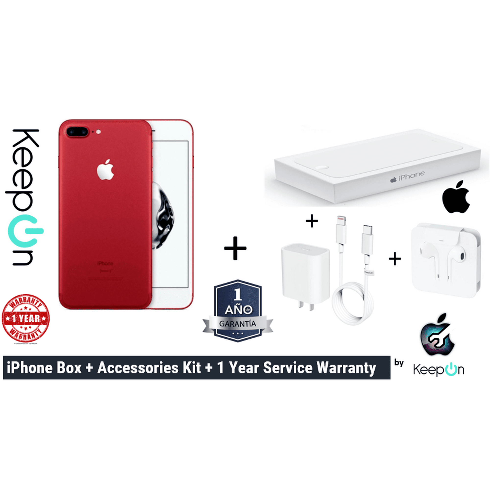 Apple iPhone 14 PLUS 128GB Reacondicionado en Rojo, incluye 1 año de  reparación KeepOn, cargador rápido, protector privado, Earpods y Caja Apple