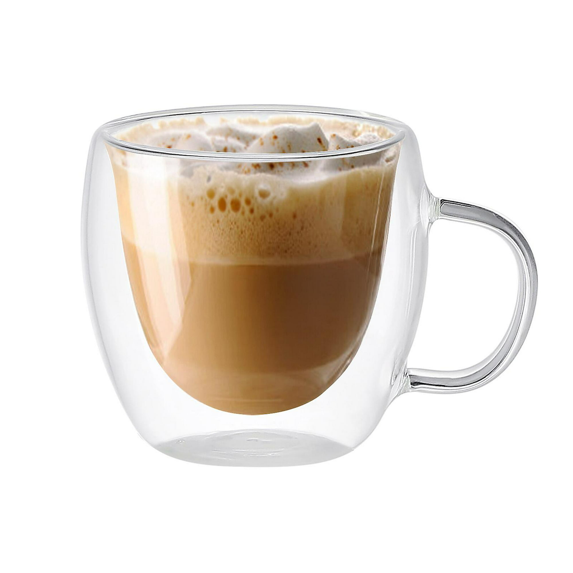  YUNCANG Tazas de café de doble pared, (4 unidades) de 16 onzas,  vidrio transparente con asa, sin sular, capuchino, té, tazas de latte,  vasos de bebidas resistentes al calor : Hogar