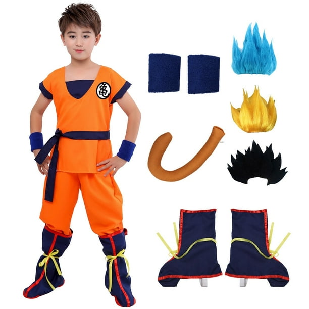 Trajes de Halloween para adultos y niños, Son Goku Gui, Cosplay de Anime,  disfraces de vacaciones, peluca de cola Wrister, vestido de oro azul para  niños xuanjing unisex