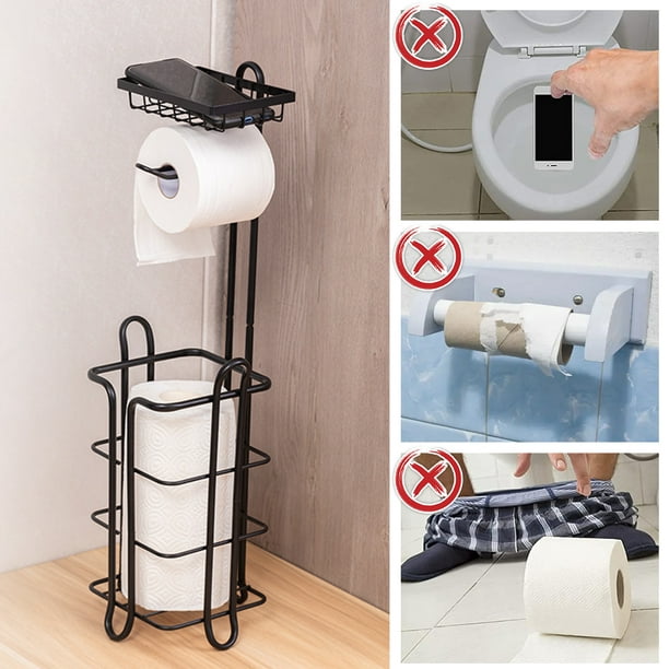 Soporte de papel higiénico negro independiente doble soporte para rollo de  papel higiénico para baño, soporte para rollo de almacenamiento de papel