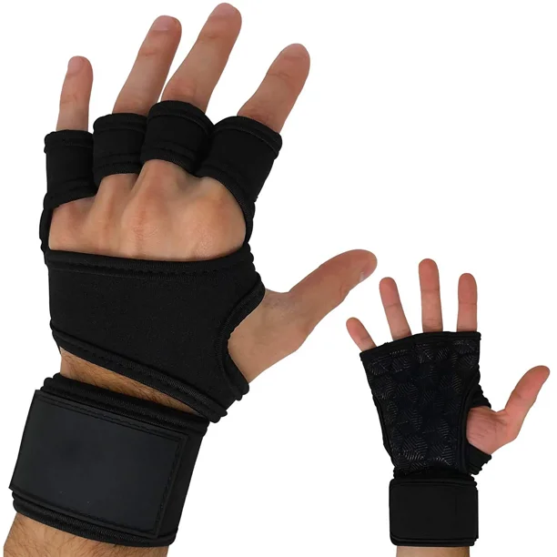 Guantes antideslizantes con diseño de mano abierta para gimnasio y Fitness,  muñequera protectora transpirable para la palma