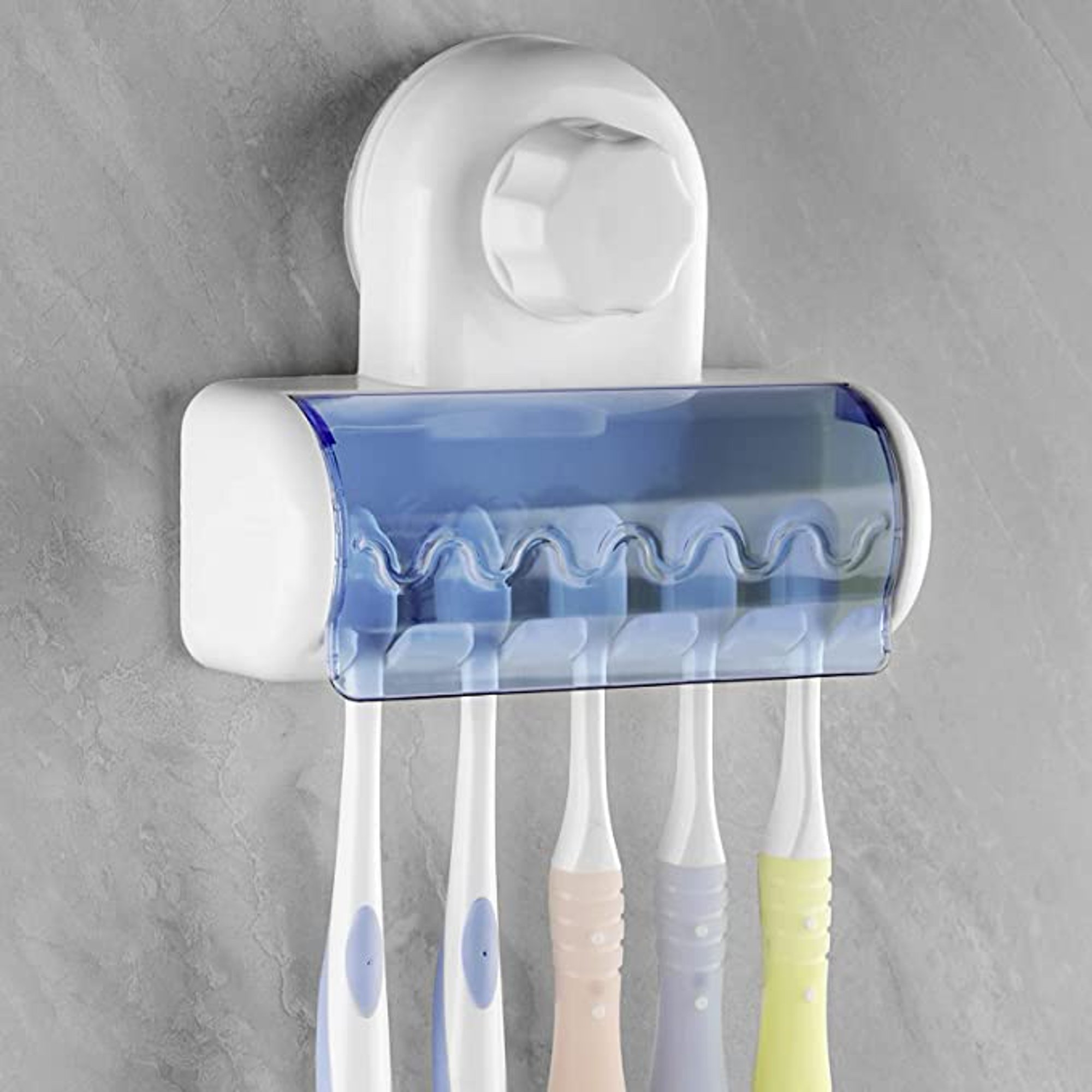 Soporte de pared para cepillos de dientes con 5 ranuras con tapa,  organizador de almacenamiento de cepillos de dientes autoadhesivo para  ducha