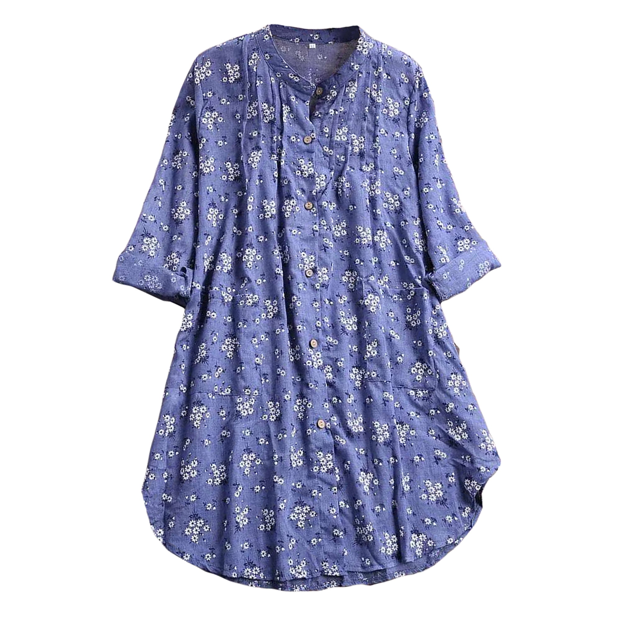 Camisa blanca de manga larga con botones para mujer, color grande, a la  moda, manga corta, cuello en V, camiseta activa de manga larga (azul, L)