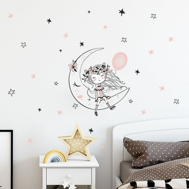 Un conjunto de pegatinas de pared para niña, pegatinas de mariposas, luna y  nubes, decoración de pared para dormitorio, sala de estar y oficina TUNC  Sencillez
