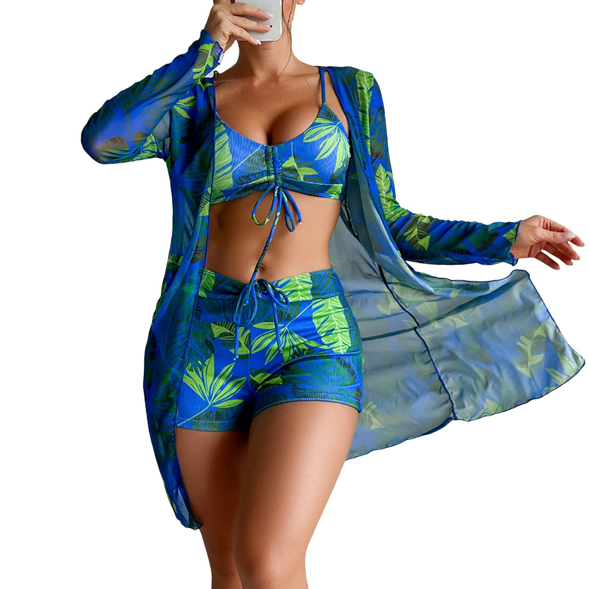Gibobby traje de baño sexy bikini conjunto de dos piezas de falda de playa con traje de baño 3d con estampado de estilo corte magnífico para mujer(Azul,g)