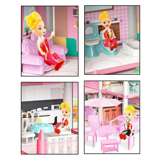 Tamaño de la muñeca Rosa Cocina moderna Cocina Juguete Juego Juego Casa de  juego y accesorios con muñeca Niñas Juego de muebles de juego con luces y