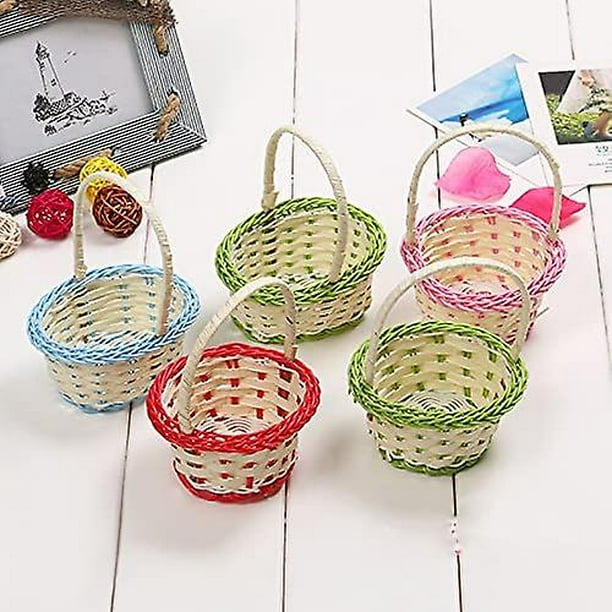 Zerodeko 3 mini cestas tejidas, cesta ovalada de plástico con asa, mini  cestas decorativas de mimbre, cestas de flores, suministros de  manualidades