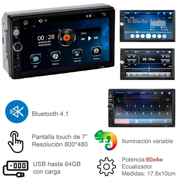 Comprar Radio de coche 1/2 Din Bluetooth HD 7 Pantalla táctil Estéreo 12V  Multimedia FM ISO Alimentación Entrada auxiliar Bluetooth USB Mirror Link  Con/sin cámara